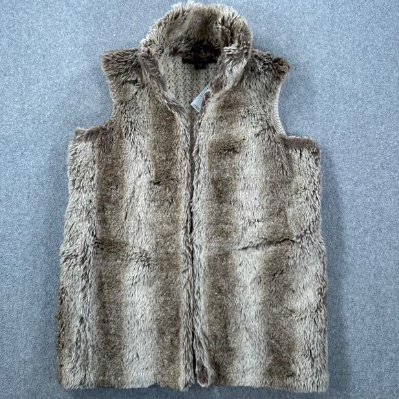 89th & Madison Faux Fur Knit Vest Women's Medium Beige Brown Sleeveless - Picture 1 of 8